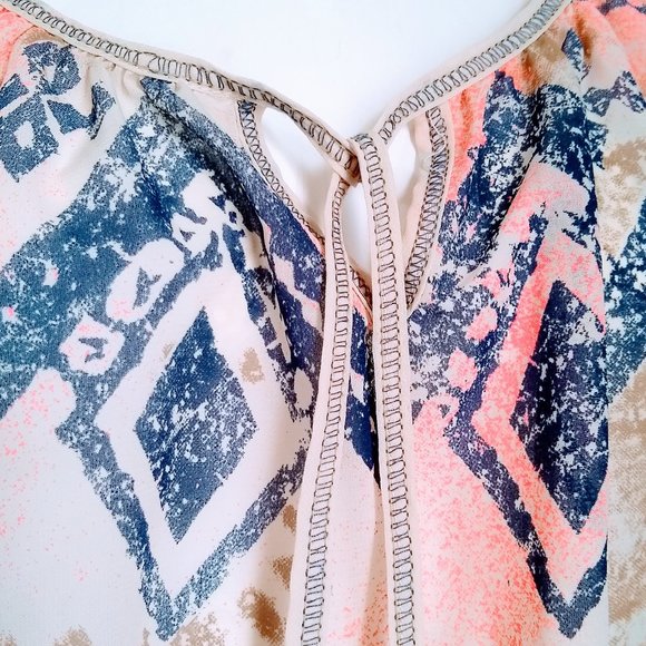 Ivory Print Bohemian Top Sz S - Picture 7 of 8